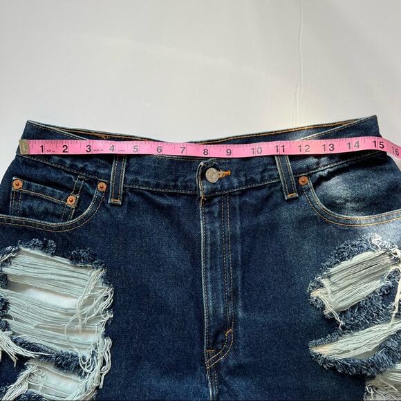 Vintage Levi’s Jean Shorts 30" Custom Distressed High Rise Blue Denim Dark Wash - Picture 10 of 13